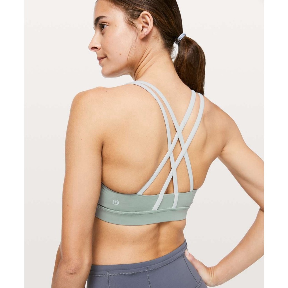 Lululemon Energy Bra Strappy Criss Cross Back Sports Bra Athletic Green Gym Sz 6